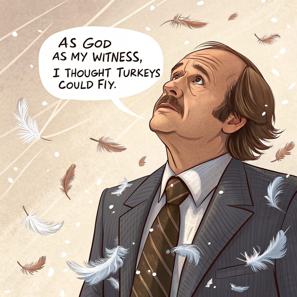 Arthur Carlson from WKRP in Disarray with Feathers