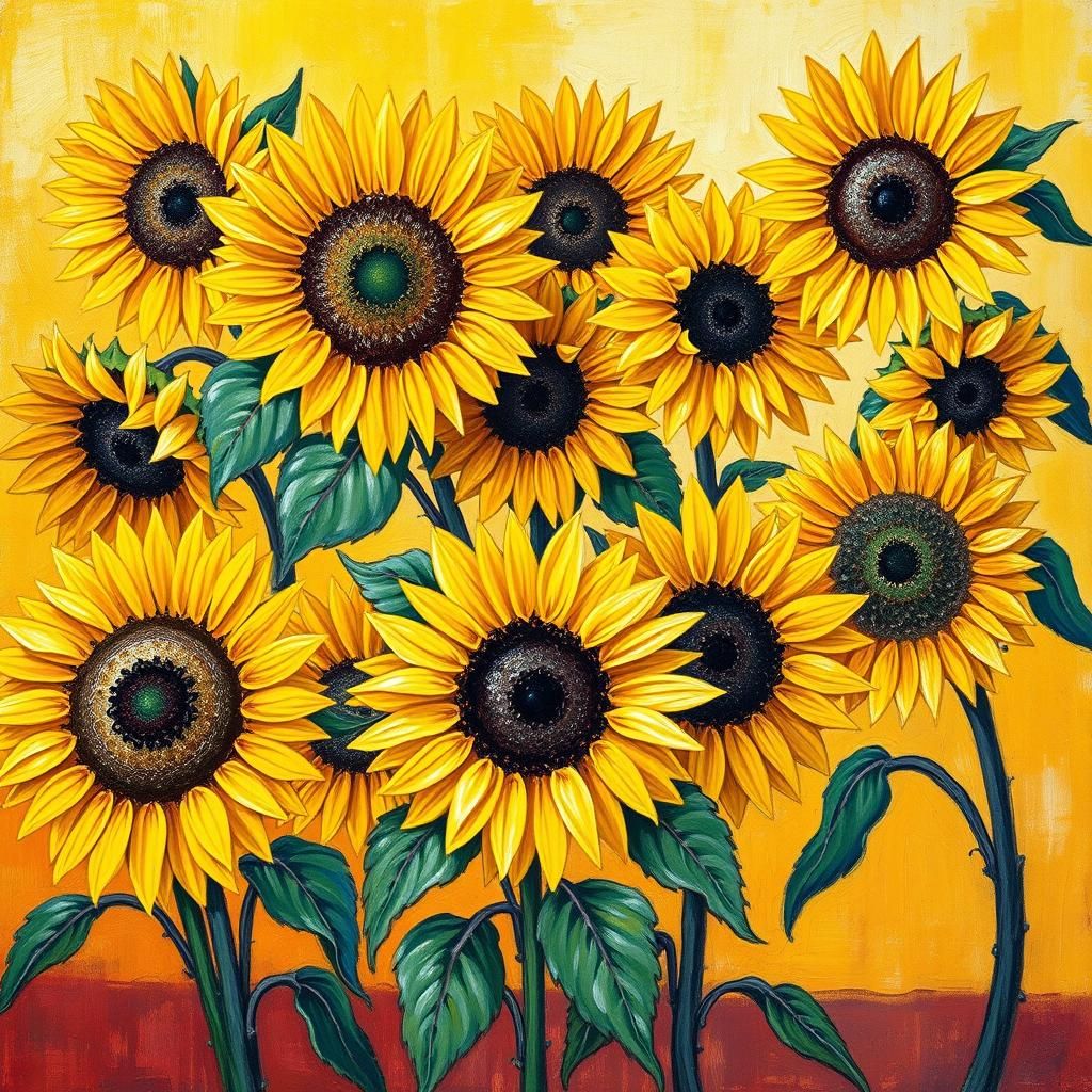 Vibrant Sunflowers in Post-Impressionist Style