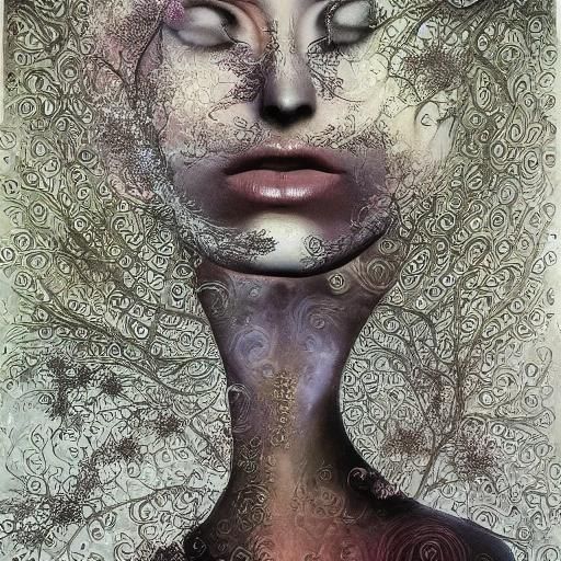 Surreal Beauty: Spectral Woman with Blossoms and Fractals
