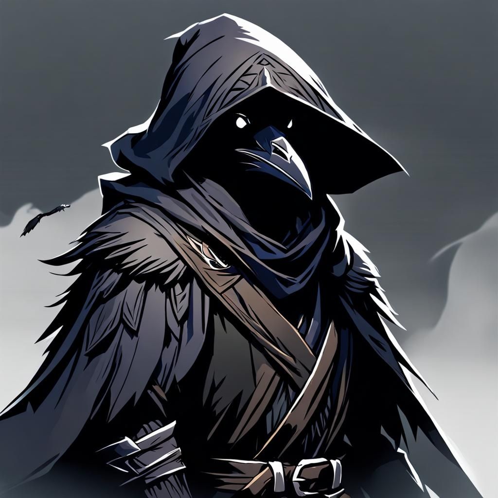 Mysterious Black Kenku Rogue in Shadow