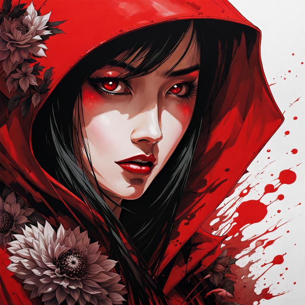 Beautiful Goth Girl Portrait in Splash Art Style