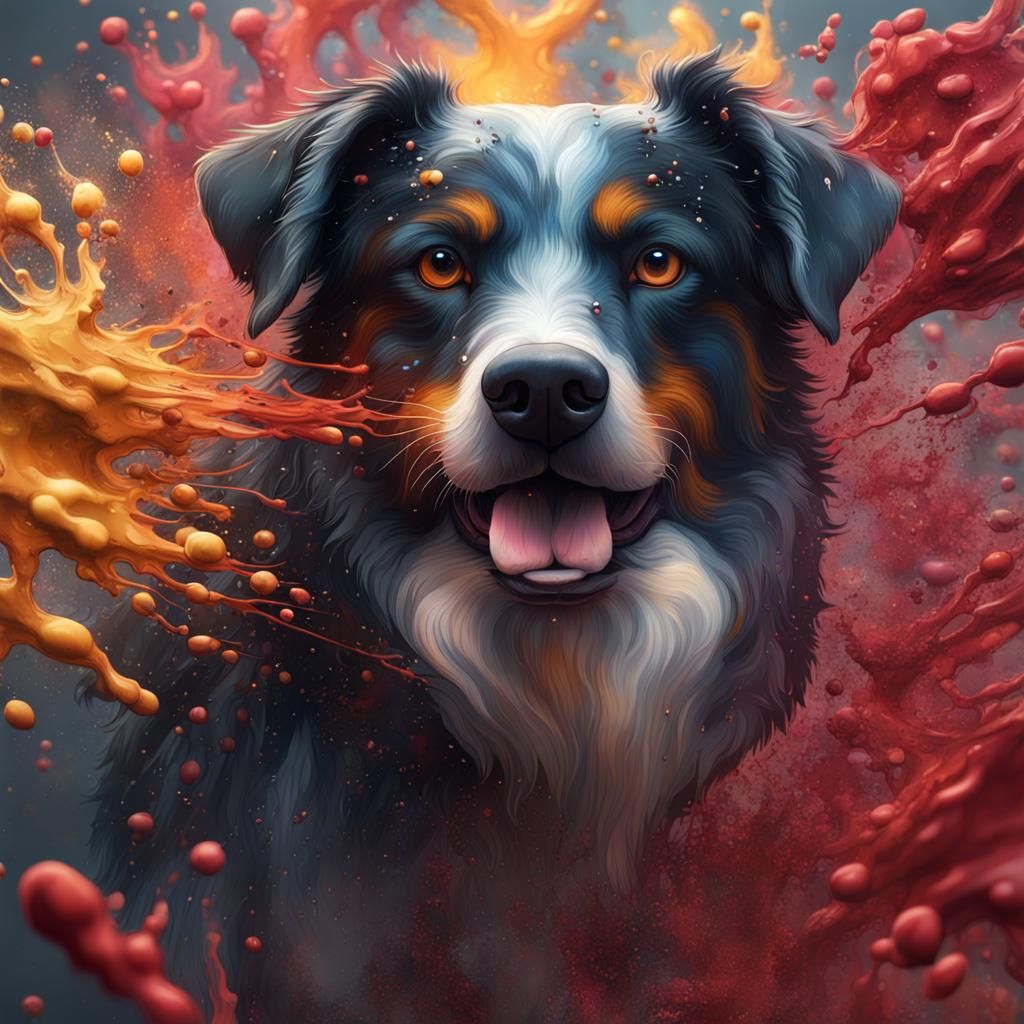 Detailed Dog Painting with Splatter Paint Effect