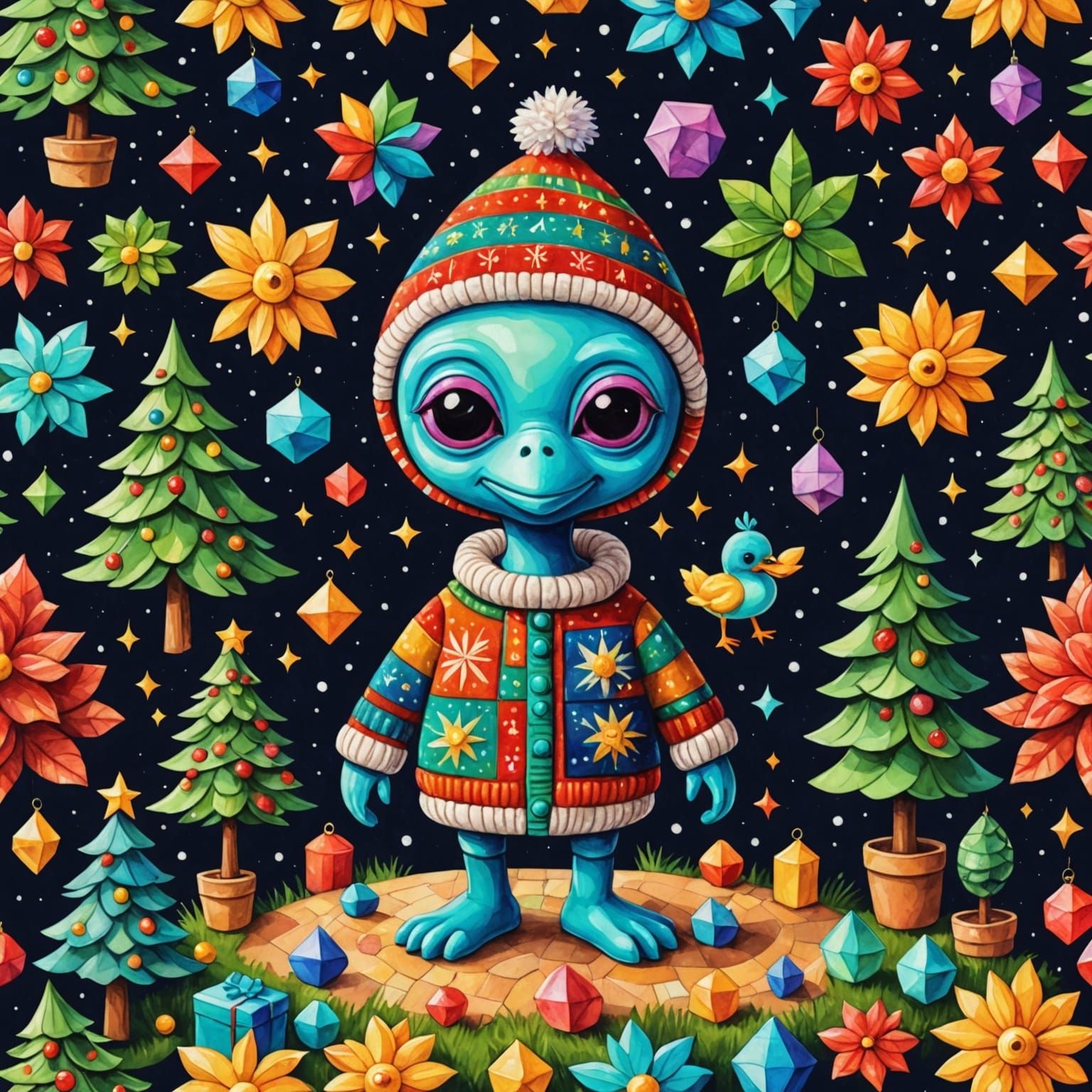 Christmas Magic in Vibrant Cubist Style