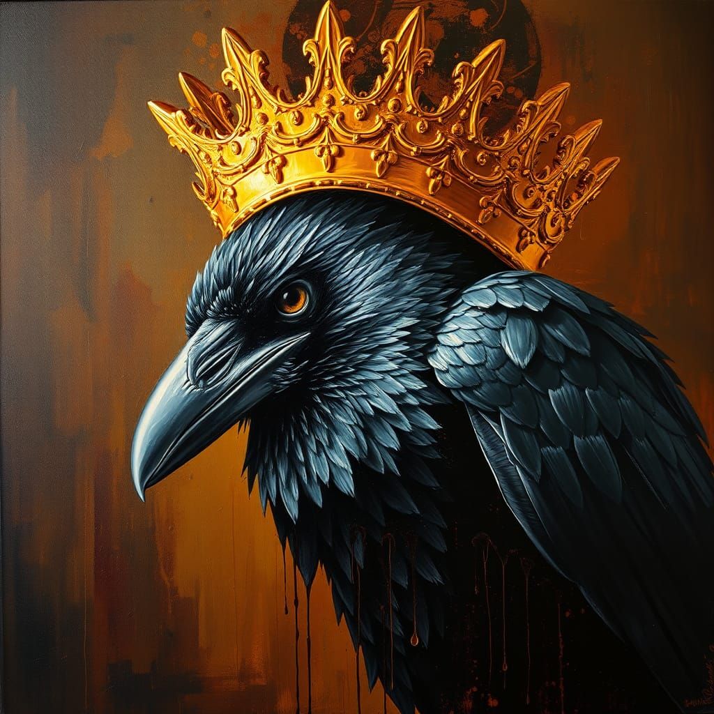 King Crow in Impasto Style with Dripping Oils