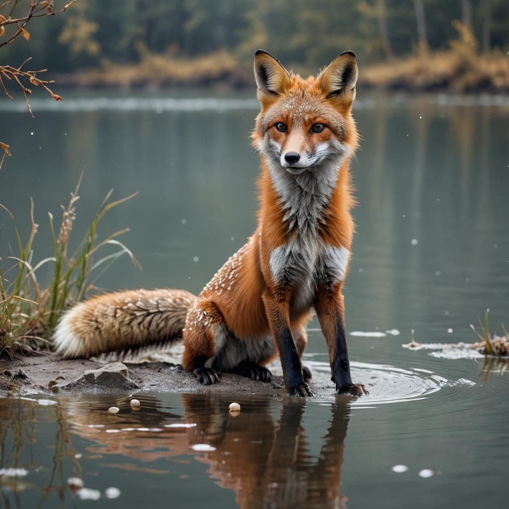 realistic photography of a fox, she is decorated with earrin...