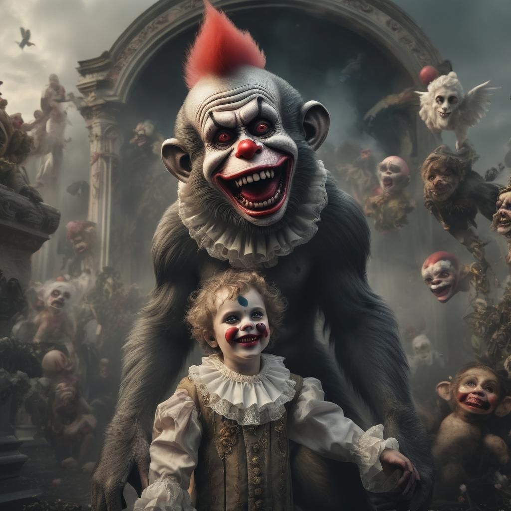 Zombie Monkey Clown Funeral Photobomb: Digital Matte Paintin...
