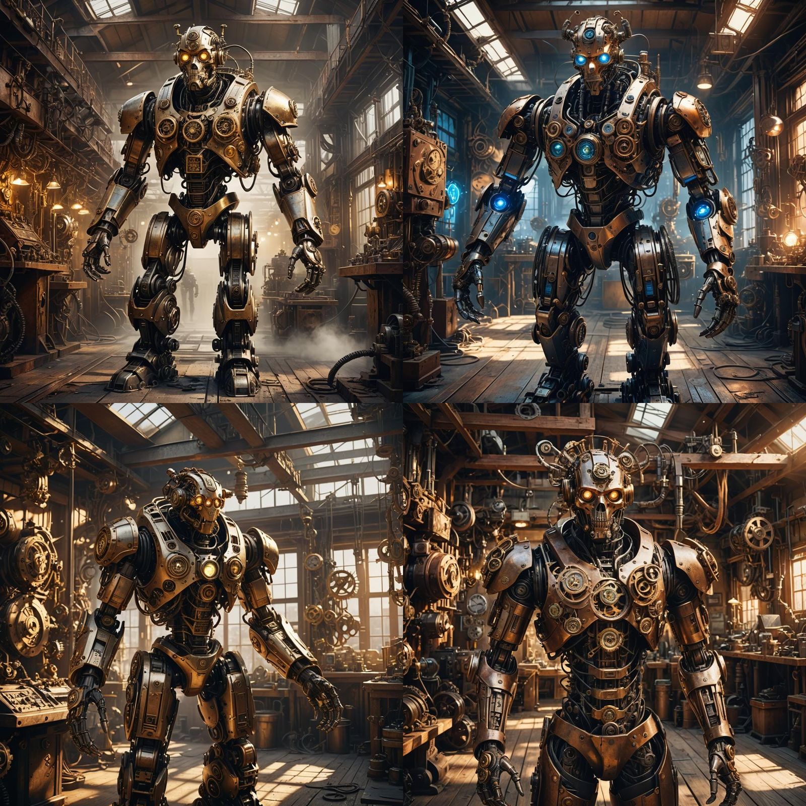 Steampunk Clockwork Humanoid in a Workshop