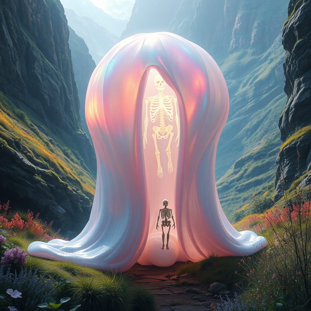 Giant Iridescent Slime Creature in Lush Valley