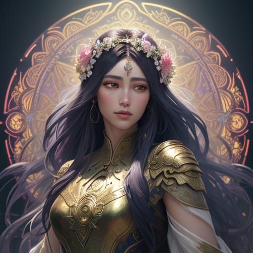 Ethereal Goddess Amidst Blooming Flowers in Opulent Floral A...