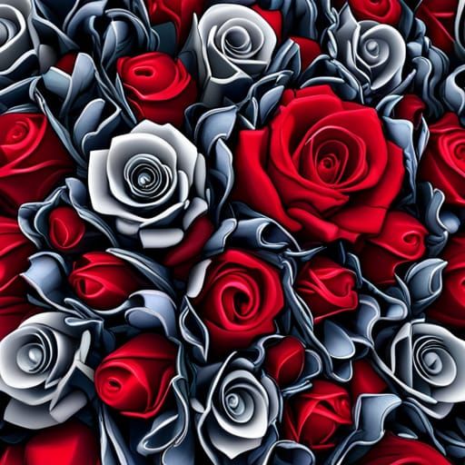 Red Rose Bouquet with Complex Textures in Detailed Digital A...
