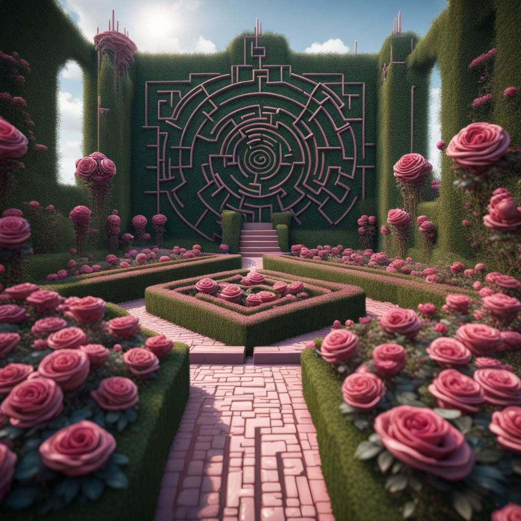 Crystal Rose Hedge Maze in Detailed Matte Painting