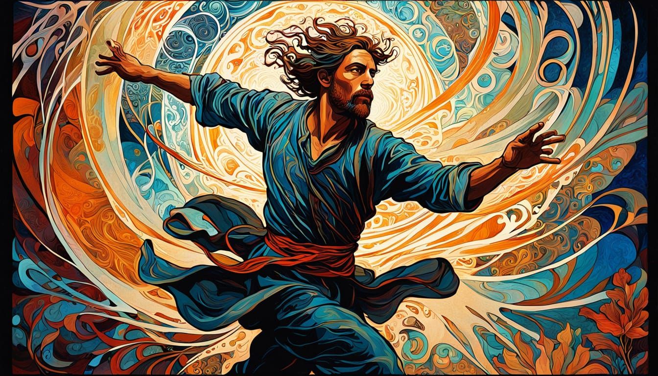 Man Pursues Freedom in Metaphysical Splash Art