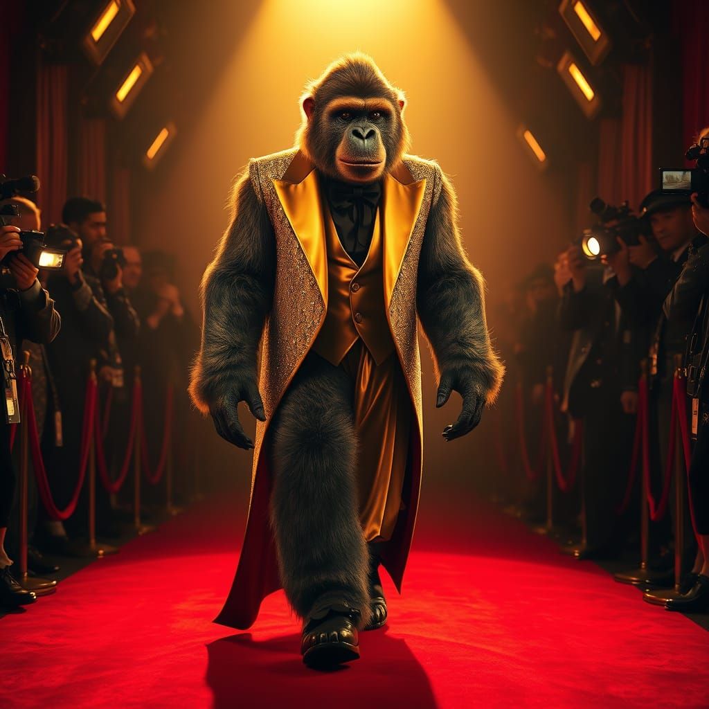Regal Lady Kong Strides Red Carpet with Glamorous Flair