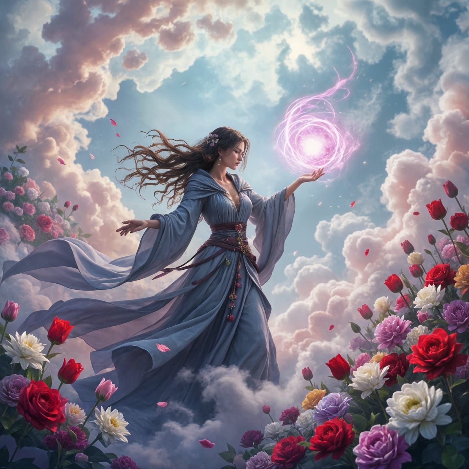 Ethereal Sorceress Casting a Flower Spell