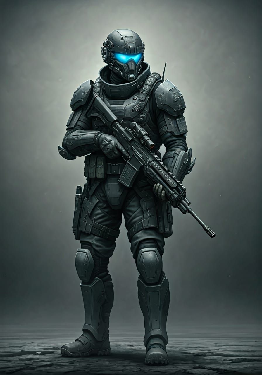 Futuristic Soldier in Cyberpunk Tactical Armor