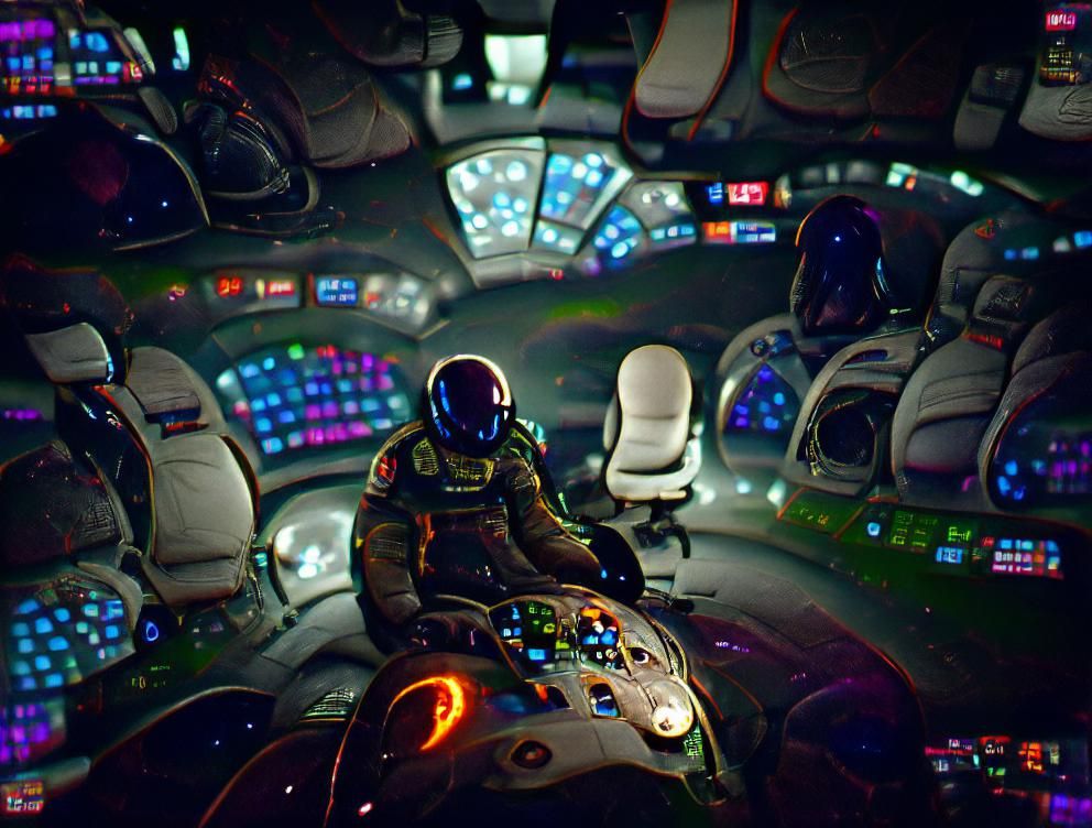 Astronaut in Spaceship Cockpit with Psychedelic View