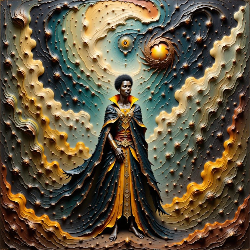 Contemplative Figure Amidst Swirling Clouds in Baroque Style