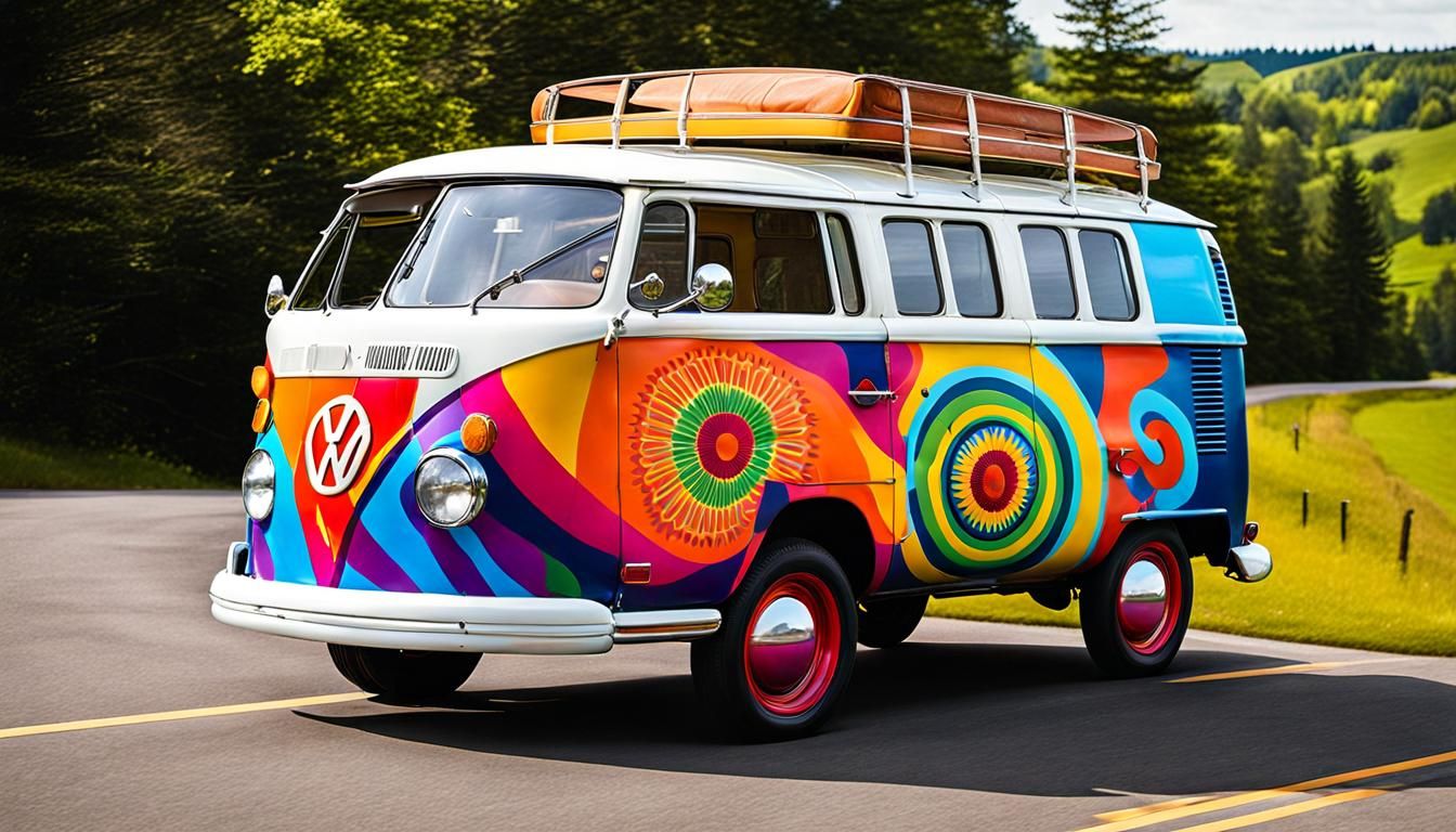 Psychedelic VW Van on Country Road Photo