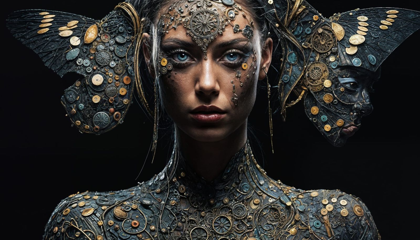 Surrealist Body Art in Dark, Granular Realms