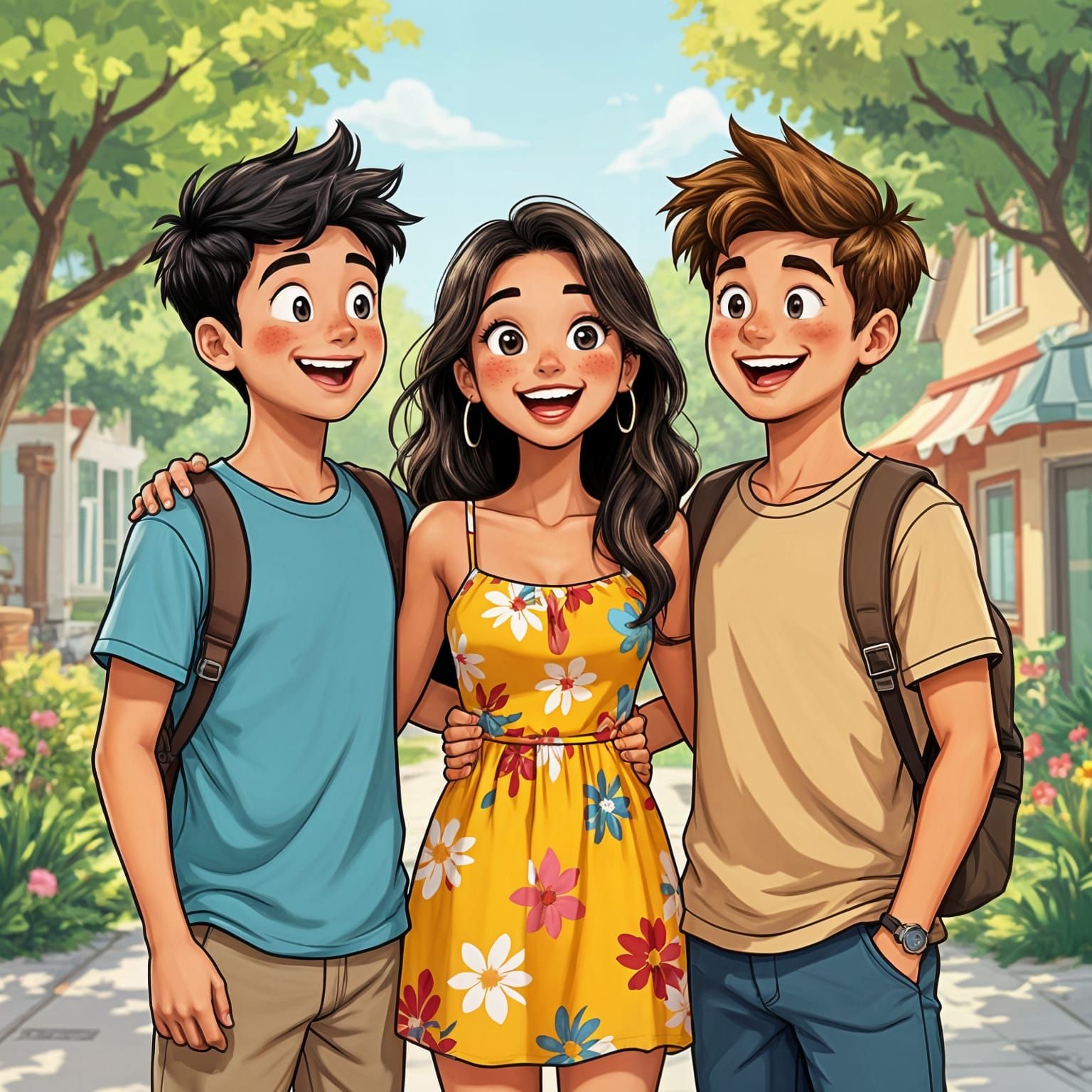Cartoon Style Image of Three Friends