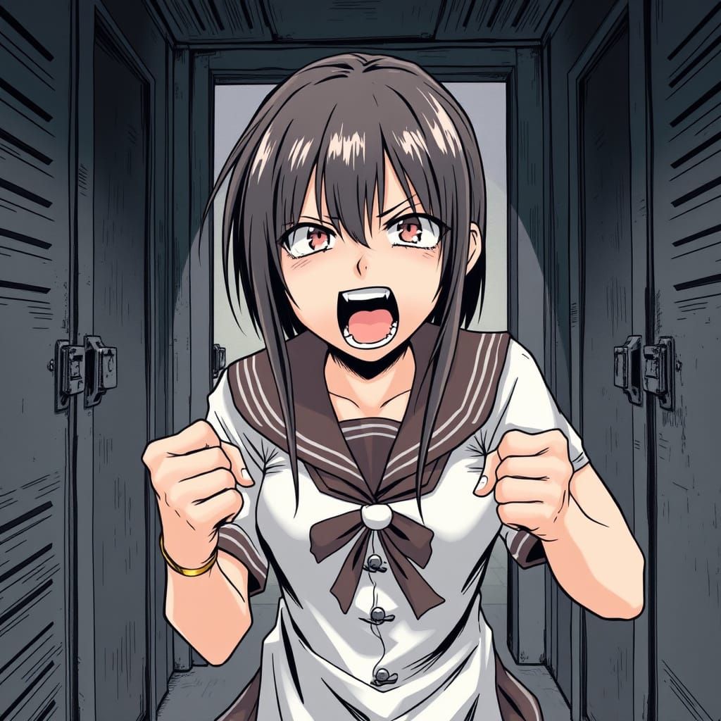 Anime Girl Screaming in a Manga Horror Style