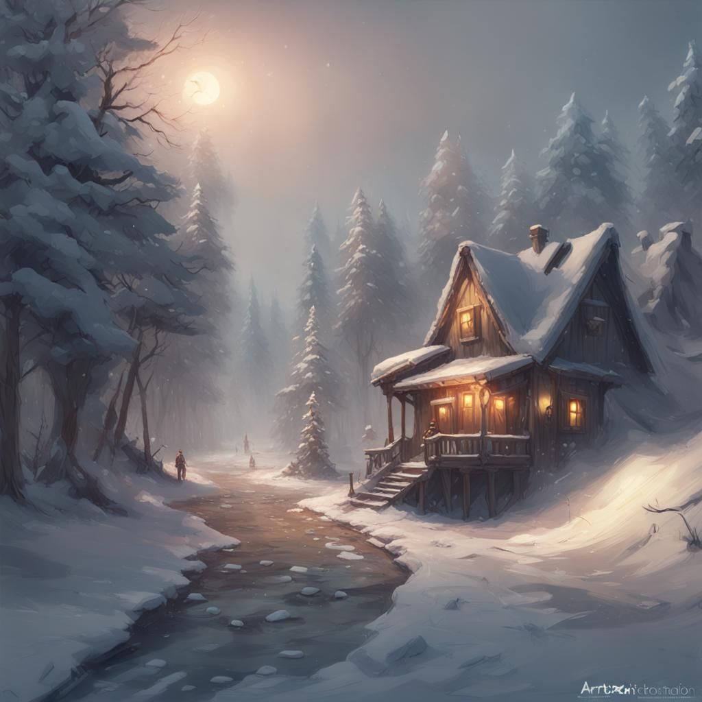Fairytale Winter Landscape: Detailed Artstation Studio Photo
