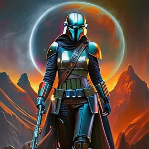 Mandalorian Princess with Blaster, Neo-Impressionism