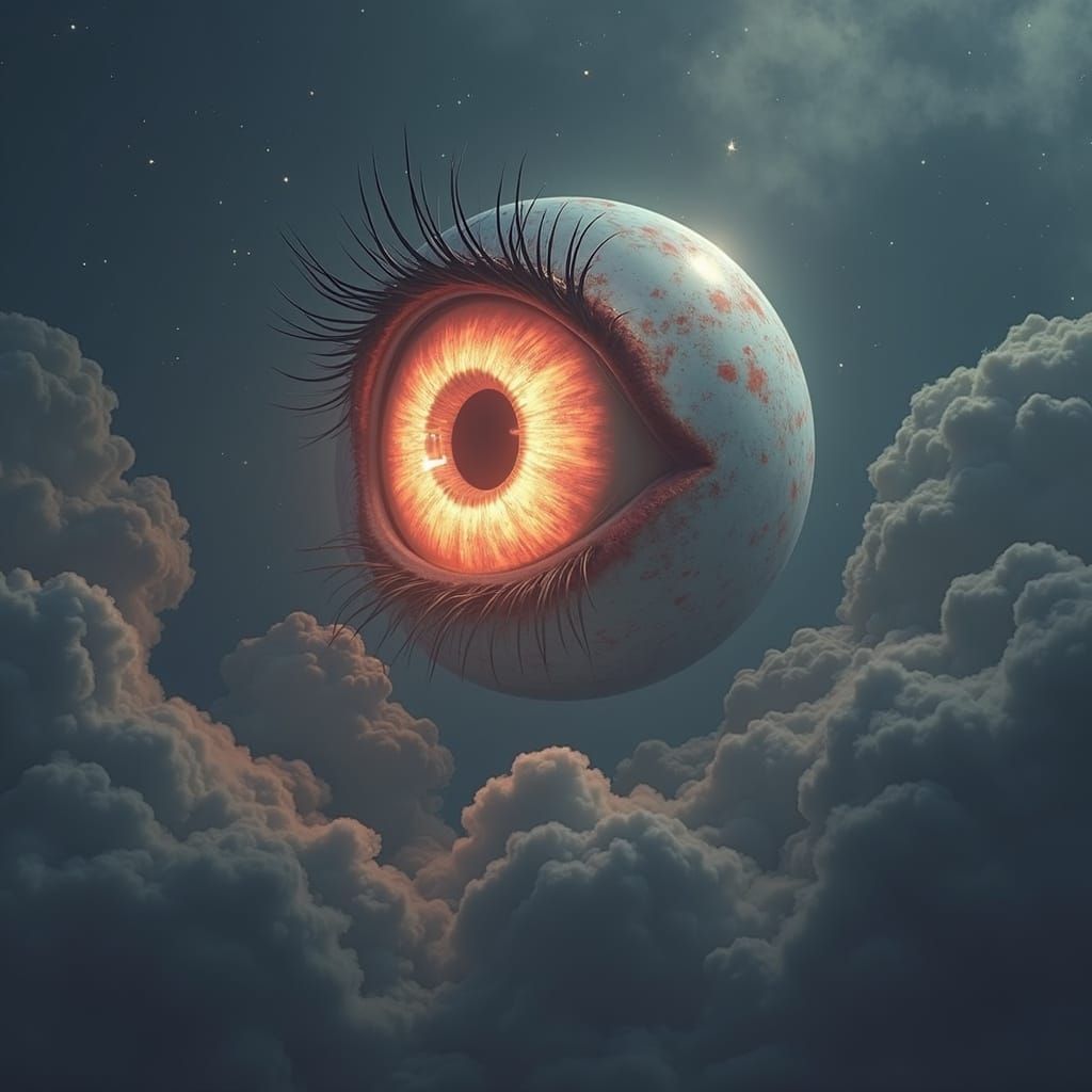 Surreal Vapourwave Eye in Sky, Anime-Style Cinematic Masterp...