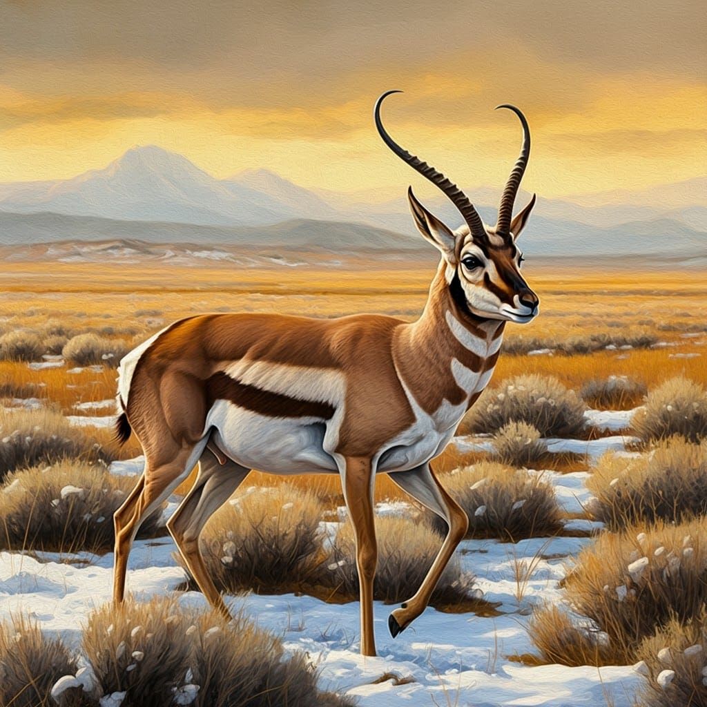 Gazelle-Pronghorn Hybrid on Snowy Savanna