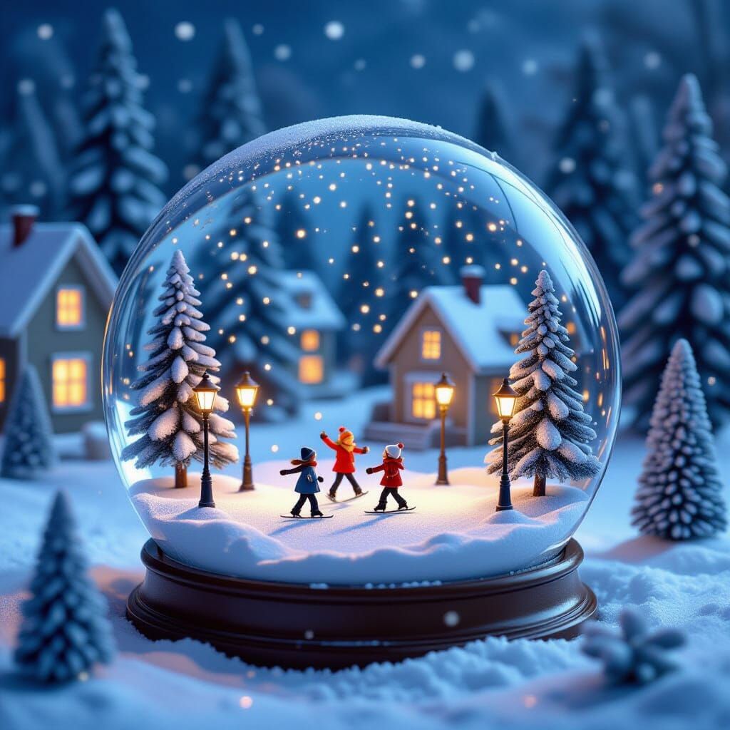 Magical Snow Globe Scene with Ice Skaters