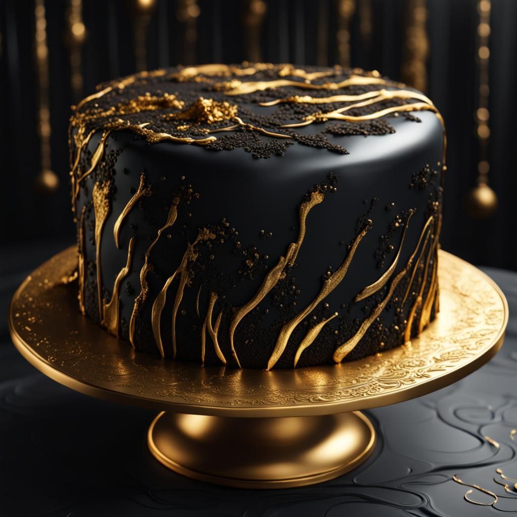 Intricate Black and Gold Cake Close-Up