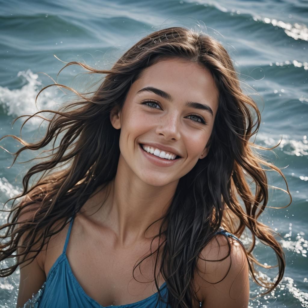 Sensual Brunette by the Water's Edge