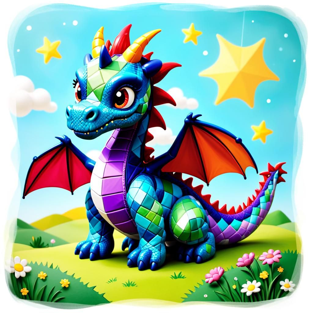 Cute Patchwork Dragon in Storybook Style