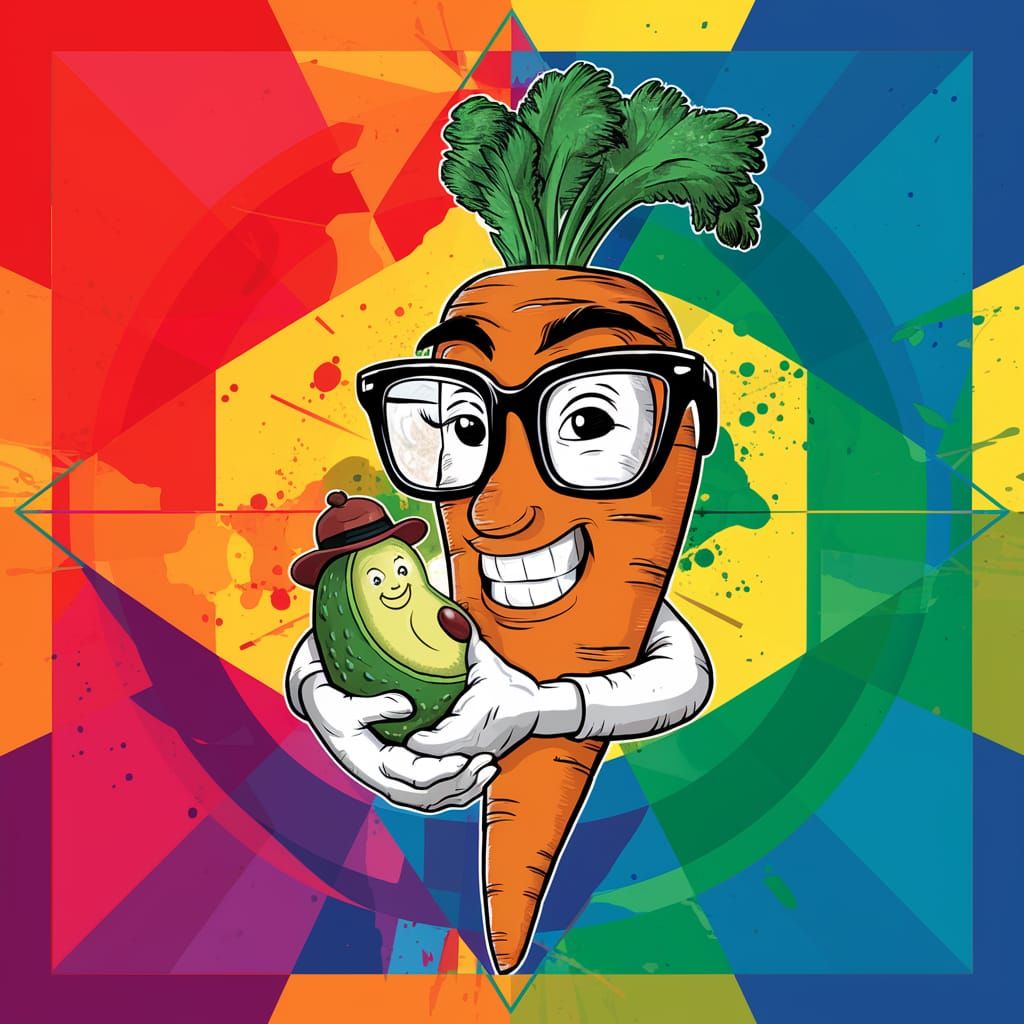 Pop Art Carrot with Baby Avocado Illustration