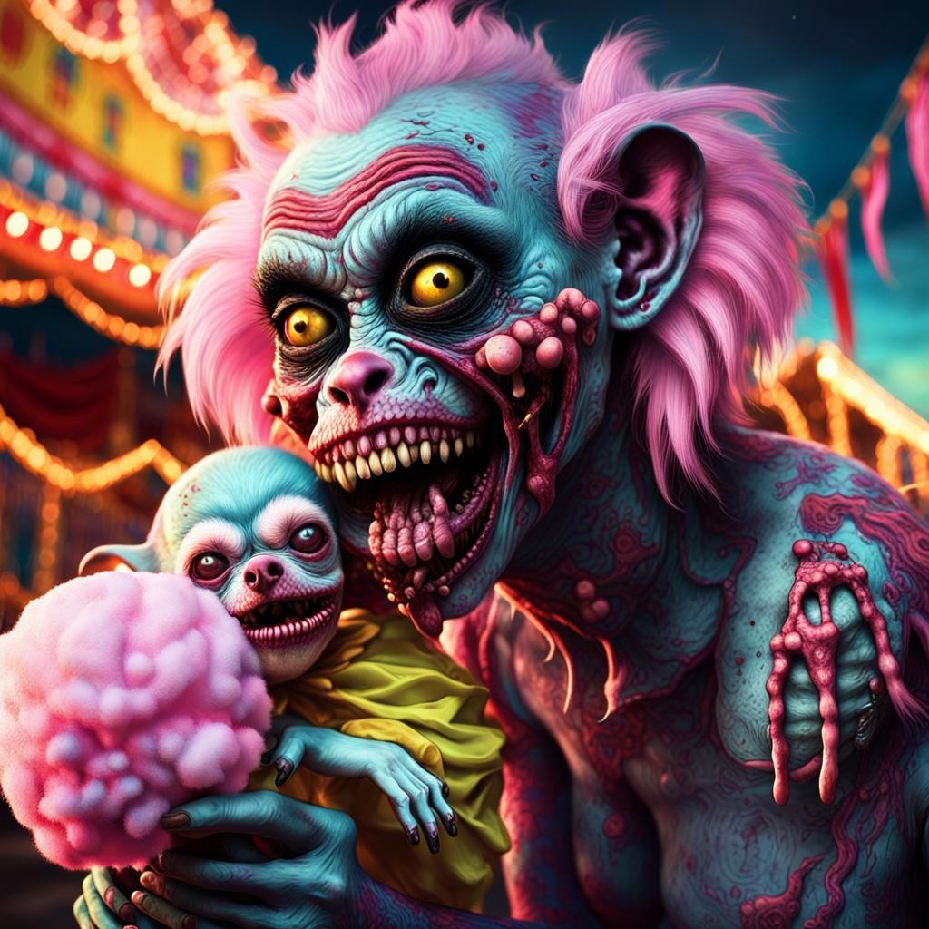 Eerie Zombie Clown Devouring Chihuahua: Concept Art