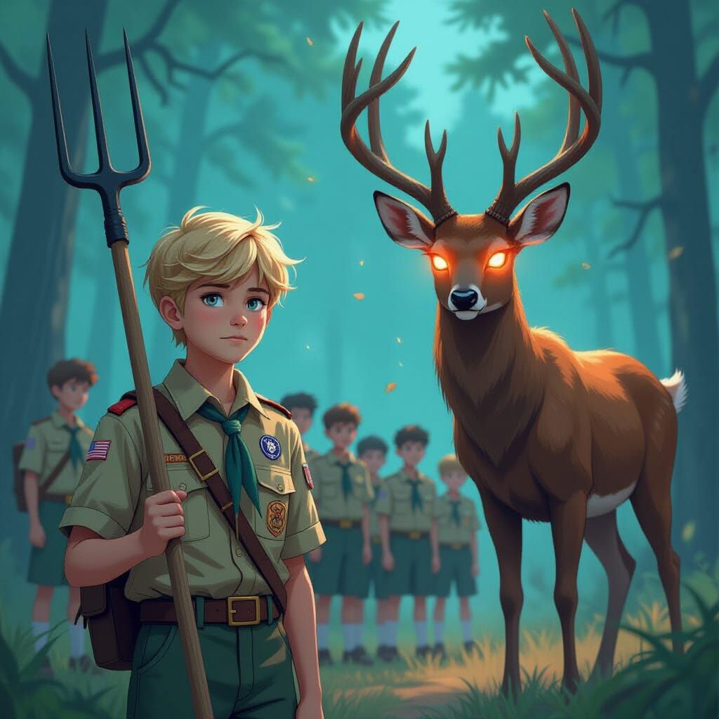 Boy Scout Defends Troop from Deer Creature in Dark Fantasy S...