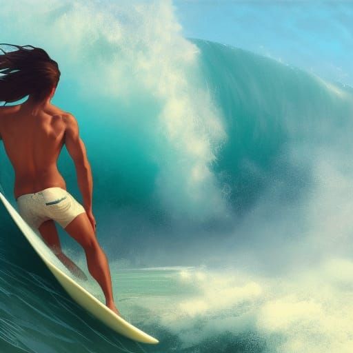 Surfer Rides Huge Waves on Tropical Beach