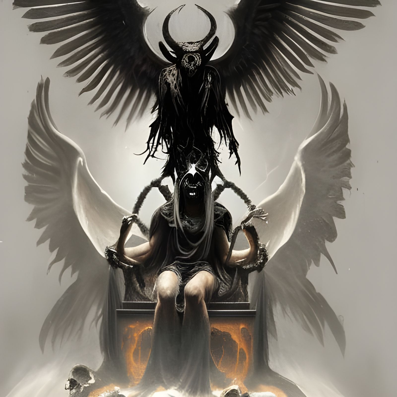 Baphomet on Skull Throne Amidst Damned Souls