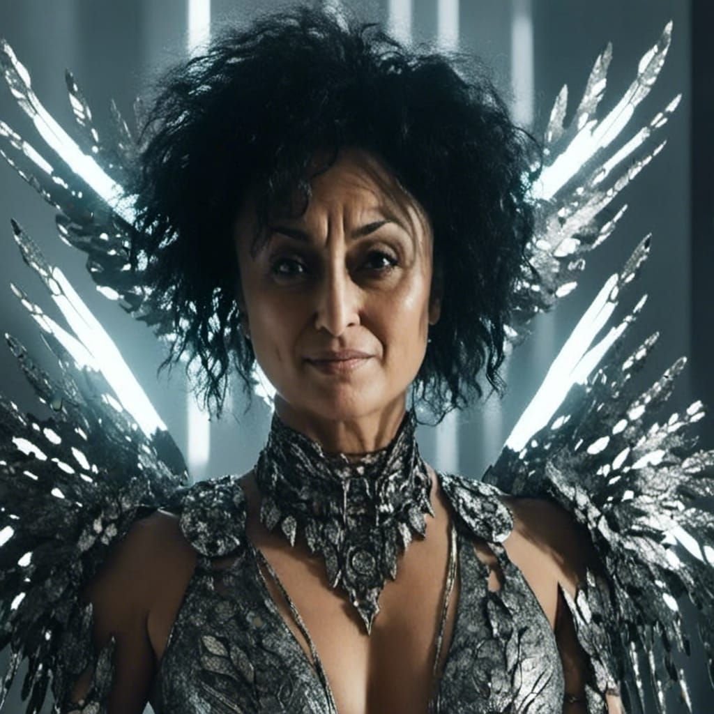 Winged Cyber Angel in Futuristic Armor