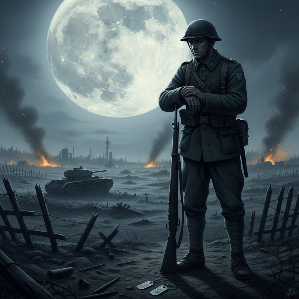 Private Ponders War's Futility on Desolate Battlefield