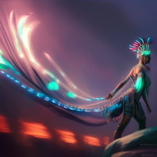 Ethereal Cyberpunk Warrior with Glowing Tattoos