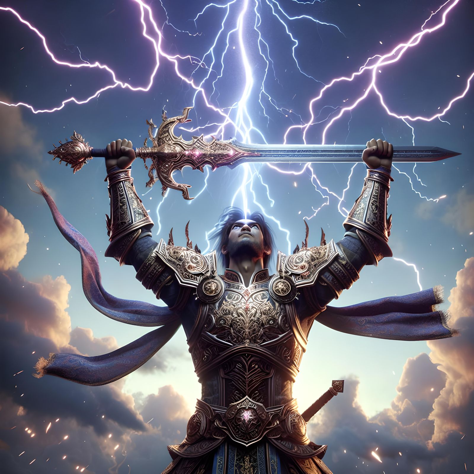 Create an ultra-high-definition, 16K resolution image of a full-body masculine warrior. The warrior ho...