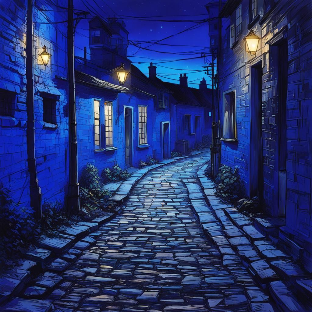 Blue Evening Street Scene at Dusk