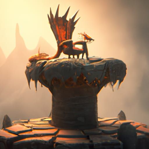 Baby Dragon Sits on Empty Throne: Fantasy Concept Art