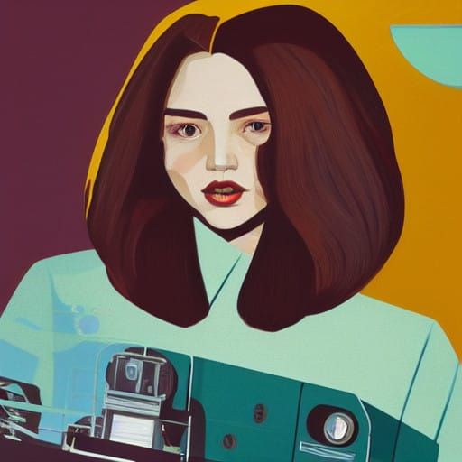 Retrofuturistic Redhead Woman in Photorealistic Close-Up