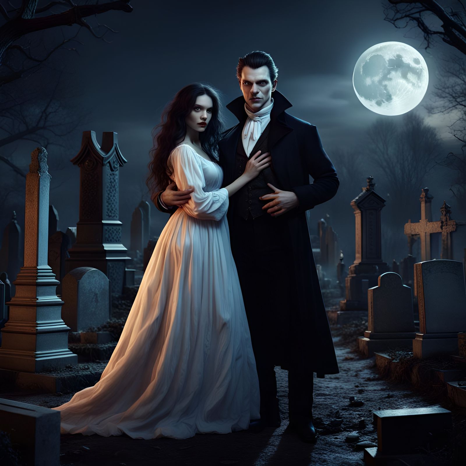 Vampire's Embrace: Dark Romance in Cemetery Moonlight