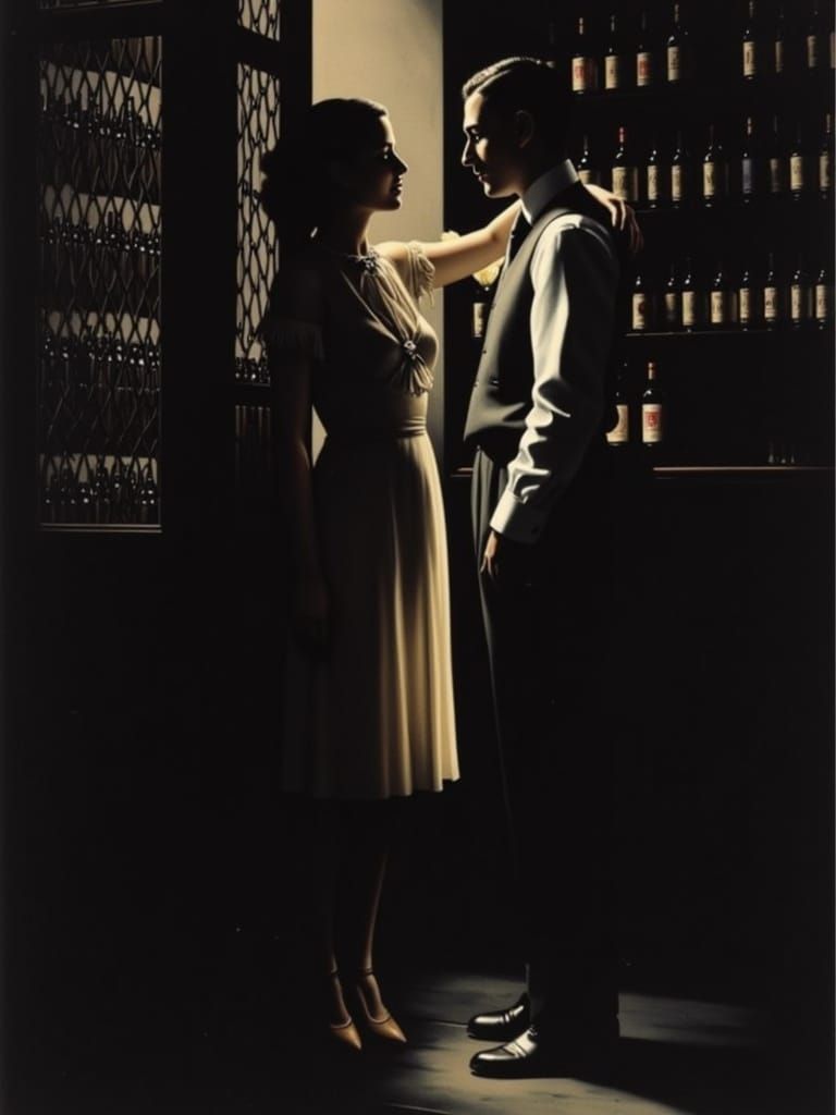 A Surreal Scene of Intimacy in a Vintage Japanese-Inspired S...