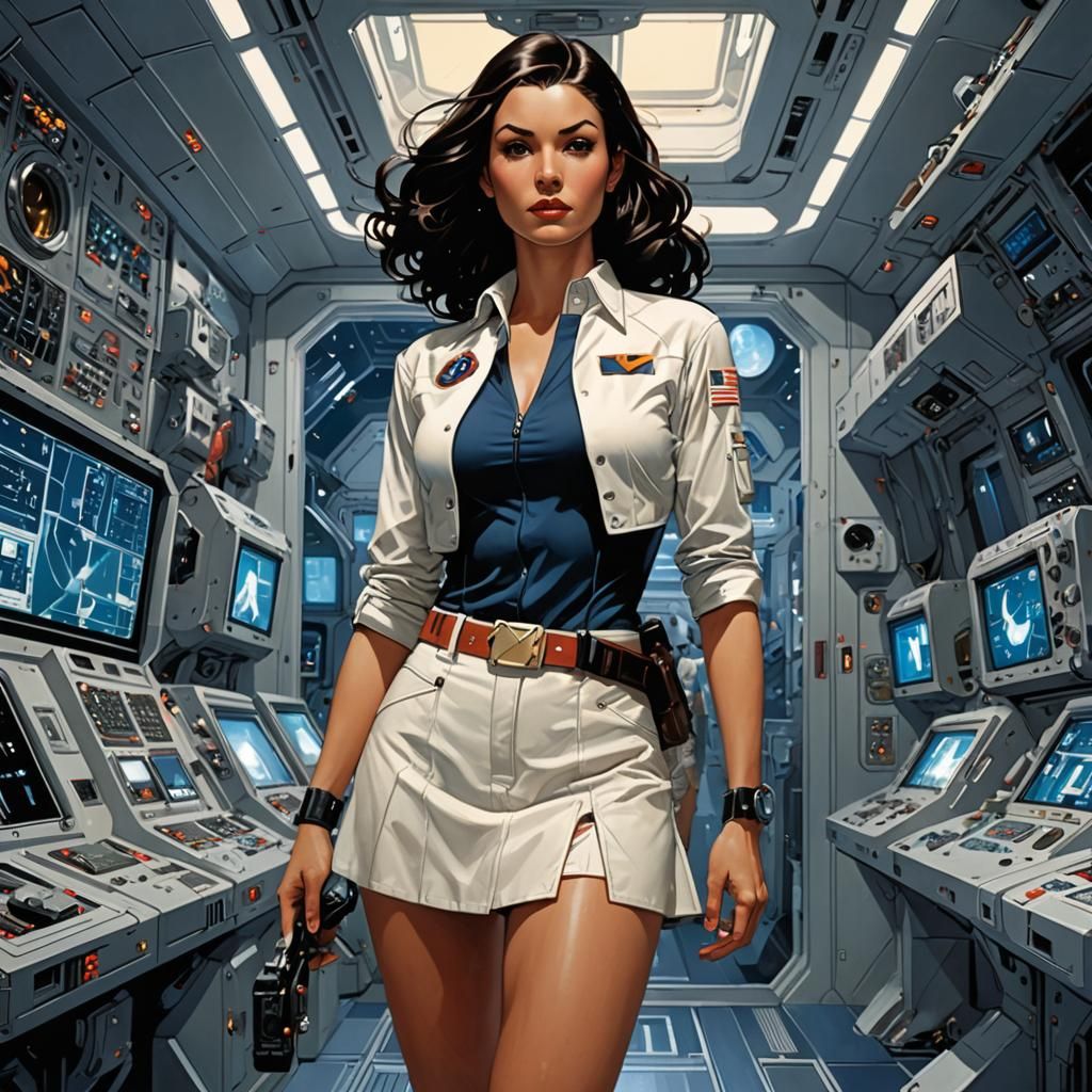 Sci-Fi Female Captain in Zero Gravity
