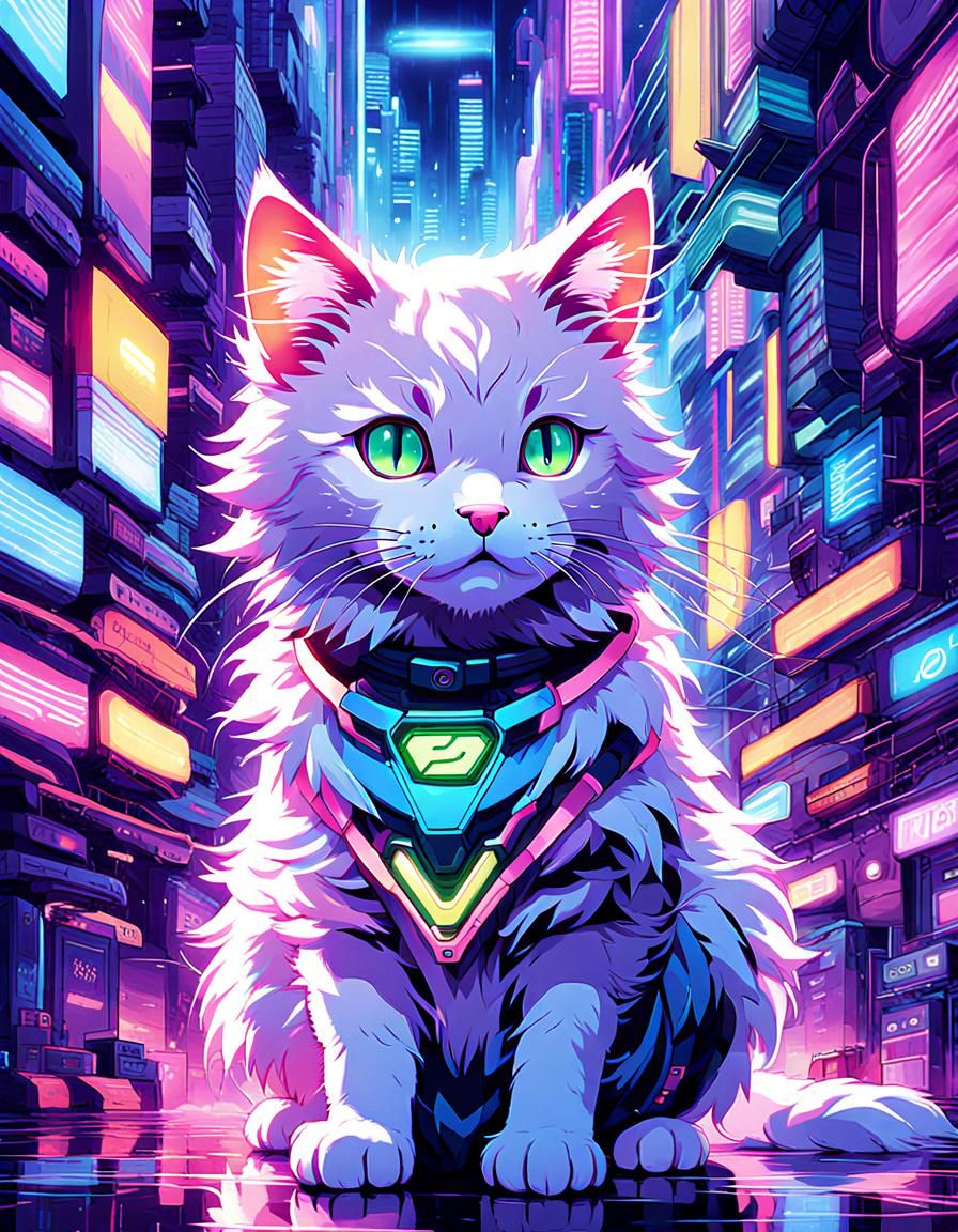 Fluffy Kitty in Cyberpunk Anime Internet World