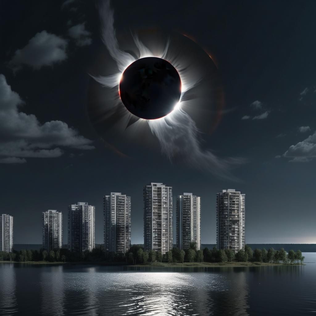 Spectacular Eclipse over Freshwater Lake, 8K Photorealistic